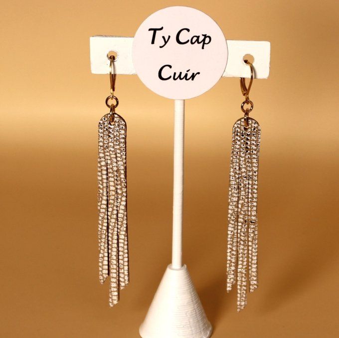 Boucles d'oreilles ELEGANTE cuir doré pailleté