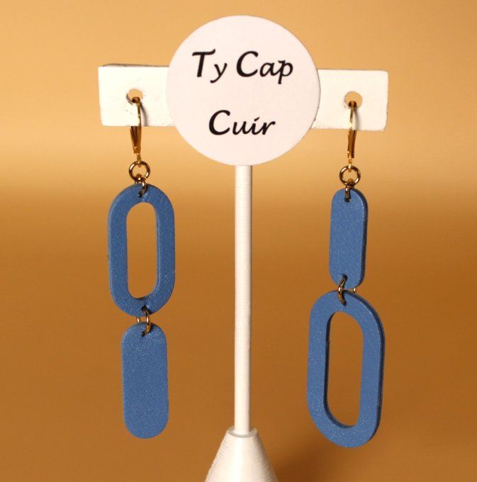 Boucles d'oreilles ARTIS cuir bleu