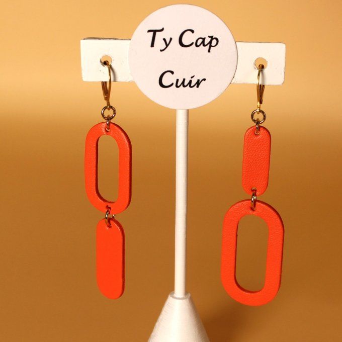 Boucles d'oreilles ARTIS cuir orange
