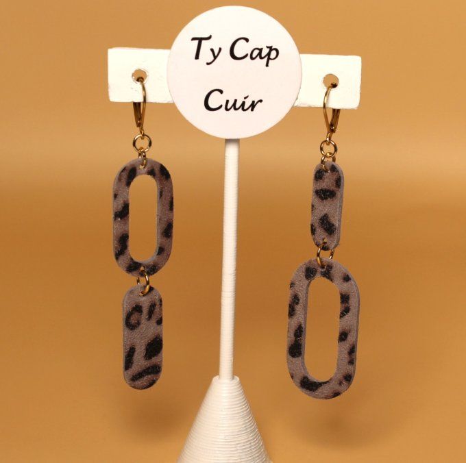 Boucles d'oreilles ARTIS cuir leopard